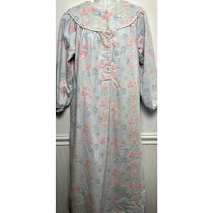 Lanz of Salzburg Long Flannel Nightgown Small Blue White Pink Floral Round Neck